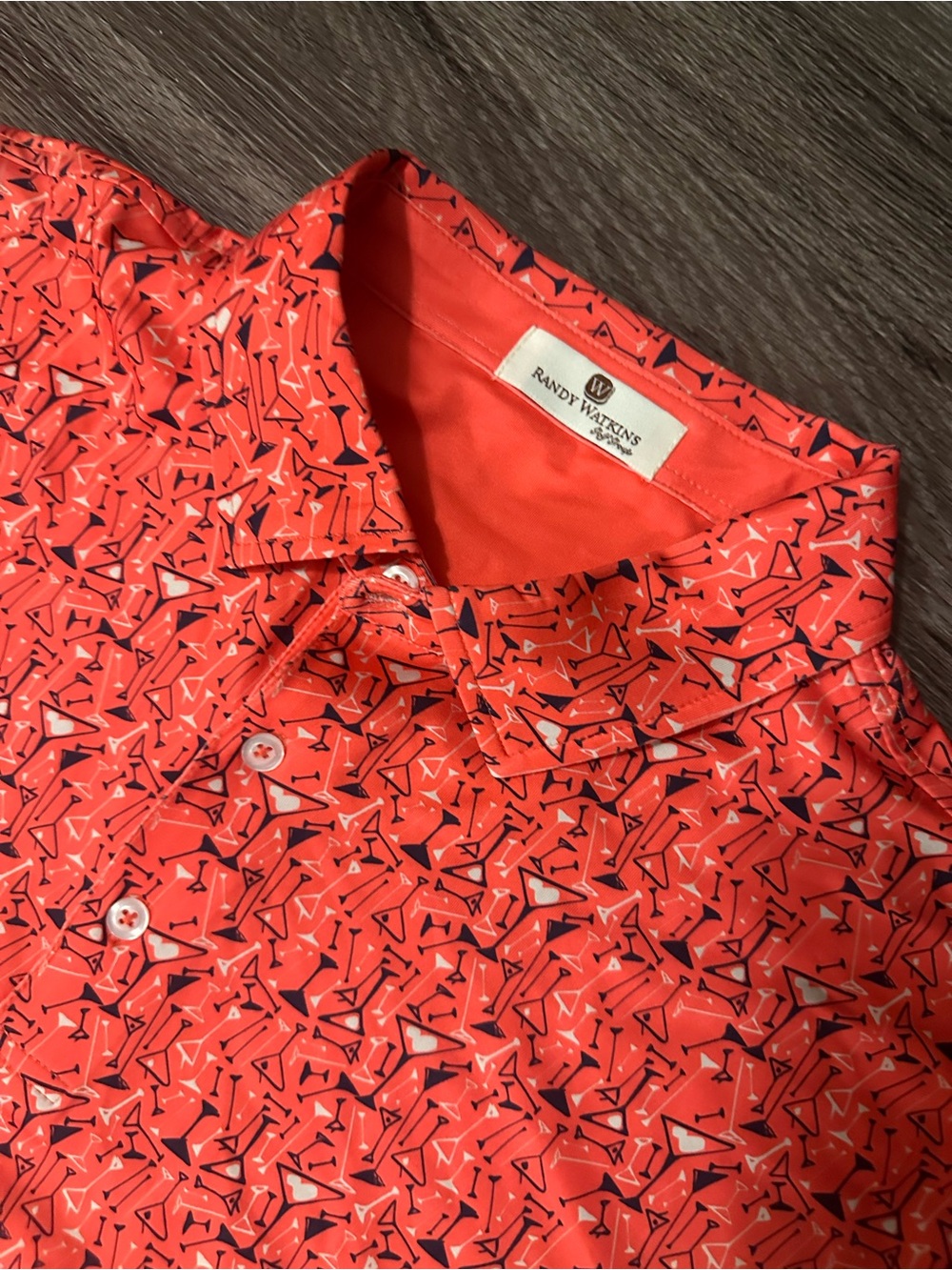 Randy Watkins Golf Group Men's L Orange Martini Graphic Print Stretch Polo